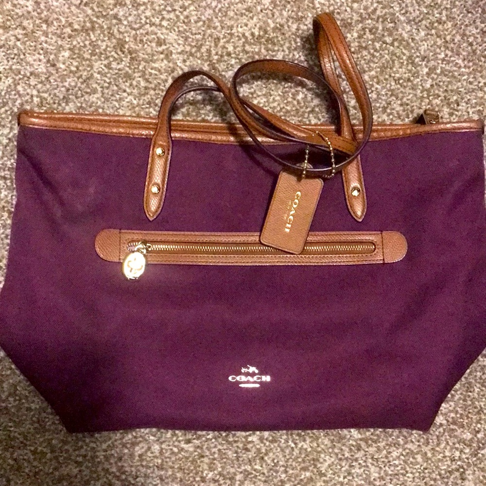 Purple COACH tote.